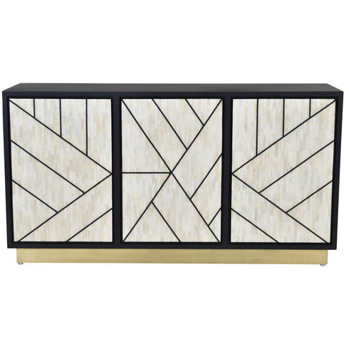 Libra Credenza Abstract 3 Door Cabinet with Bone Inlay